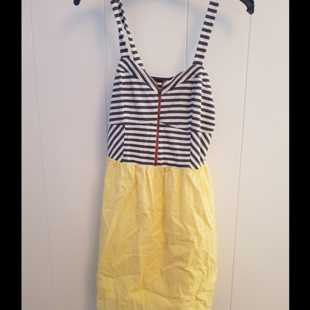 Yellow Grey Striped Sun Dress